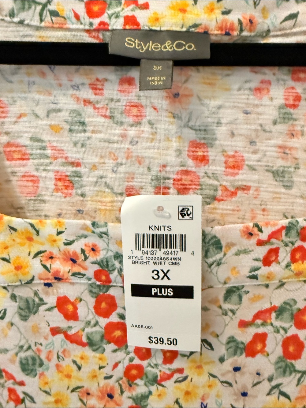 Style & Co. Cream Floral Square-Neck Blouse with Red & Yellow Blossoms - Picture 3 of 3